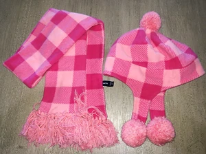 GAP KIDS girls L/XL PINK FLEECE HAT SCARF SET POMPOMS soft! warm! - Picture 1 of 2
