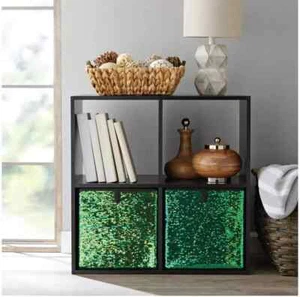 3 X PLEGABLE VERDE AZULADO LENTEJUELAS LONA ALMACENAMIENTO PLEGABLE CAJA PLEGABLE TELA CUBO JUGUETE - Imagen 1 de 4