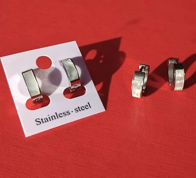 1 Paar Edelstahl Creolen Ohrringe silber Klappcreolen Echt Perlmutt Muschel NEU - Bild 1 von 2