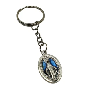 Our Lady of the Miraculous Medal Keyring Blue Enamel Made in Italy Keepsake Uk - Picture 1 of 6