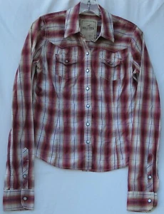 Hollister long sleeve 100% cotton 2 pocket plaid pearl snap shirt girls medium - Picture 1 of 1