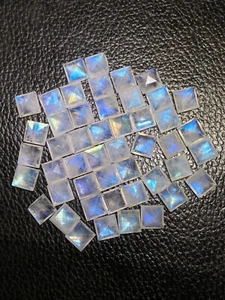 Pack Of 5 Pcs Rainbow Moonstone 8mm To 15mm Square Faceted Cut Natural Gemstone - Picture 1 of 7