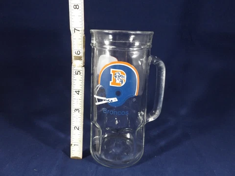 Denver Broncos 80's Logo Beer Mug Clear Heavy Helmet Glass Vintage NFL 7" Tall Cover