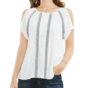 "TWO BY VINCE CAMUTO" OFF WHITE COLD SHOULDER BOHO COASTAL GAUZY TOP SZ:M NWT - Picture 1 of 2