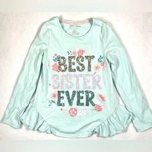 TOMMY BAHAMA Girls Mint Green Ruffle Best Sister Ever Glitter Floral Shirt M - Picture 1 of 8