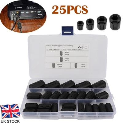 25x Clip On Ferrite Core Ring Noise Suppressor Connector Filters Cable Clamp Kit - Image 1 of 4