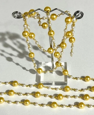 8mm Yellow Shell Pearl & 4mm White Pearl Rosary Chain Gold Plated Beads chain - Image 1 of 4