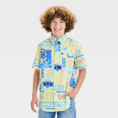 Boys' Stitch Woven Button-Up Shirt Aqua Green Size XL Fun Disney Lilo - Image 1 of 4