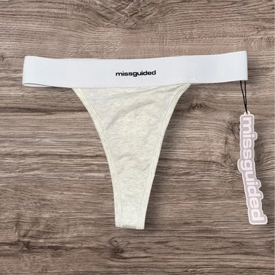 XS Missguided Tanga Bragas Mujer Ropa Interior Gris Jaspeado Blanco Cintura Nuevo Foto 1 de 3