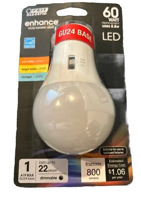 (6) BOX Feit Electric 60W Equiv A19 Dimmable GU24 Base Selectable LED Light Bulb - Image 1 of 4