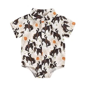 Newborn Baby Cowboy Outfit Western Shirt Romper and Bodysuit Summer Clothes - Picture 1 of 7