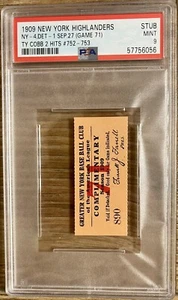 1909 TY COBB 2 HITS #752-753 TICKET STUB 9/27/09 TIGERS/HIGHLANDERS POP 1 PSA 9 - Picture 1 of 18