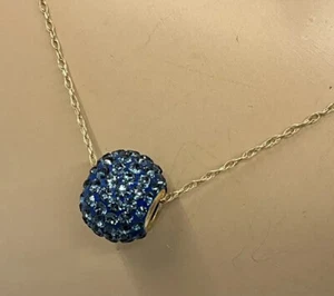 New 14K Genuine Sapphire & Enameled Disco Ball Slide Pendant Necklace - Picture 1 of 6
