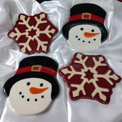 St. Nicholas Square Yuletide Drink Coaster Set 4pc Snowman Snowflake         NV1 - Image 1 of 4