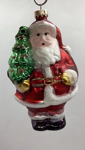 Vintage 90’s Walmart Santa W/Tree Glass Ornament - Picture 1 of 13