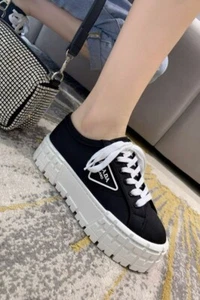 Prada Double Wheel Nylon Gabardine Black Low Top Women's Sneakers Trainers 38 EU - Bild 1 von 9