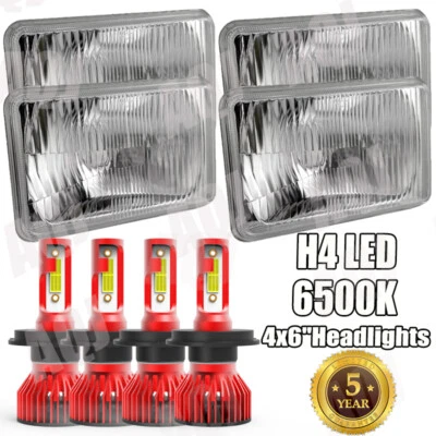 For Kenworth W900 T800 Peterbilt 357 379 378 4pcs 4x6" LED Headlights Hi/Lo Beam - Image 1 of 4