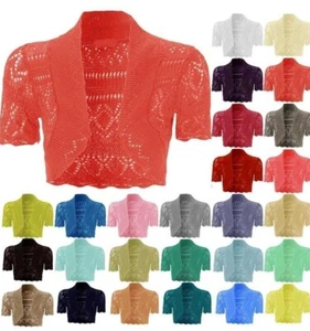 DAMEN KURZÄRMELIG GESTRICKT GEHÄKELT Achselzucken Bolero Cardigan kurzes Oberteil für Damen - Bild 1 von 29