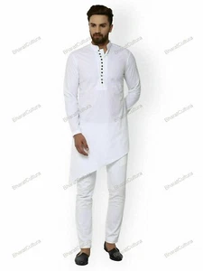 Para hombres Kurta Algodón Largo Kurta Blanco Prenda para el torso tónico indio Tradicional Vestido de Fiesta Kurt - Imagen 1 de 11
