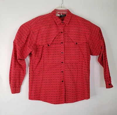 De Colección Años 80 Gráfico Occidental Abotonable Wms L Rocky Moutain Barril Corredor Bolsillos Rojo Foto 1 de 4