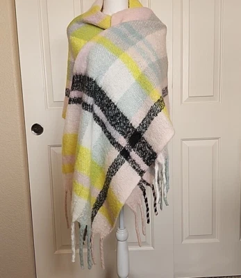 Anthropologie Manta Bufanda Borlas Pasteles Suaves Cuadros 76 x21" Nuevo Con Etiqueta Foto 1 de 4