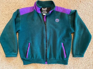 Vintage Marker Vollreißverschluss Netz gefüttertes Skivlies Polartec Made in USA Gr. XL grün lila - Bild 1 von 12