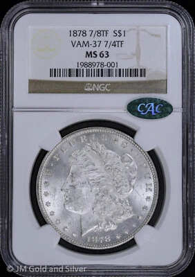 1878-P $1 7/8TF Morgan Silver Dollar NGC MS 63 CAC | VAM-37 7/4TF UNC - Image 1 of 4