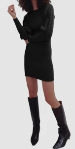 $138 French Connection Womens Black Crew-Neck Rib Long Sleeves Mini Dress Size S - Picture 1 of 3
