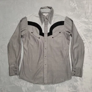 VTG Denver Western Shirt Mens Medium Gray Pearl Snap Smile Pocket Dagger Collar - Picture 1 of 7