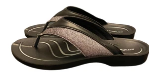 Aerothotic NWOT 38/8 Black Silver Glitter Trim Arch Support Orthotic Sandals - Picture 1 of 5