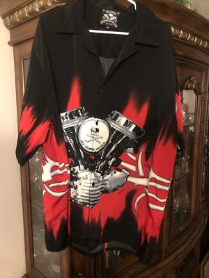 Vintage Dragonfly Tribal Biker Graphic Print Button Up Shirt Men’s Size XXL - Image 1 of 4