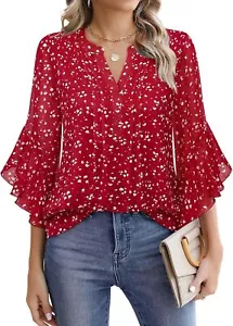 Timeson Women 3/4 Sleeve Tops Dressy Casual Business Work Blouses Chiffon - Picture 1 of 36