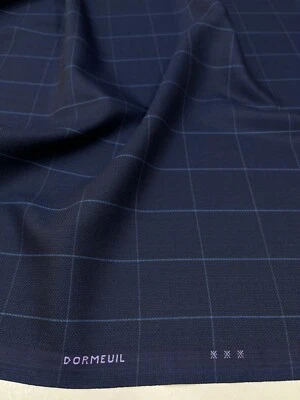 Navy Blue Wool Suiting Fabric DORMEUIL UK WIndowpane Check Summertime Plaid 3.6m - Image 1 of 4
