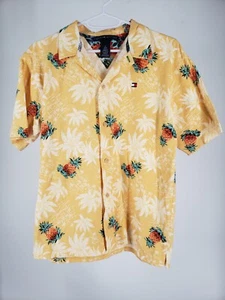 Tommy Hilfiger Boys Tropical Yellow Pineapple Hawaii Island Shirt Size Large - Picture 1 of 6