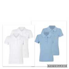 School 2 Pack Polo Shirt White and Blue Age 3 to 16 Boys Girls 1 Uniform