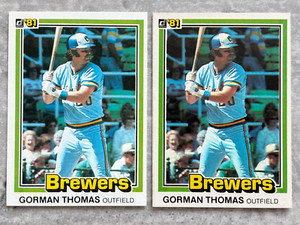 (2) 1981 Donruss GORMAN THOMAS "Highlights" Variation Error Baseball Cards #326