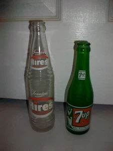 Menge 2 Vintage Sodaflaschen 7-Up grüne Glasflasche 7oz., Hires Root Beer 10oz - Bild 1 von 7