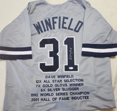 DAVE WINFIELD signed Custom Jersey auto autograph certified size XL W/ STATS  - Image 1 of 2