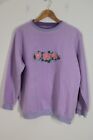 Vtg 90s Haband! L Purple Fleece Embroidered Floral Sweatshirt Top
