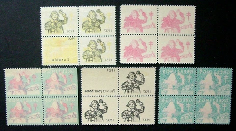 US, 1937 Town Crier Christmas Seal Set-Offs, WX81, FREAKS, Trial Prints, MNH Cover