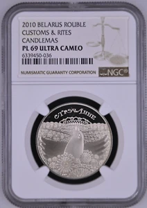 2010 BELARUS ROUBLE CUSTOMS & RITES CANDLEMAS - NGC PL 69 ULTRA CAMEO - Picture 1 of 4