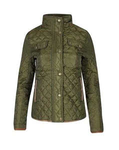 Womens Diamond Quilted 2 Pocket Jacket Ladies Elbow Patchwork Plain Coat - Picture 1 of 1