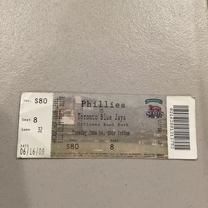 2009 June 16 Philadelphia Phillies Toronto Blue Jays Ticket Chase Utley 3 Hits - Imagen 1 de 8