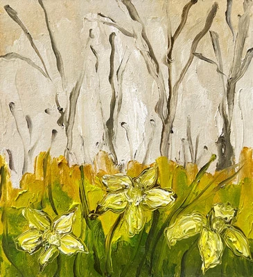 "Pintura al óleo narcisos arte narciso primavera jardín pintura primavera flores arte 8""" Foto 1 de 4