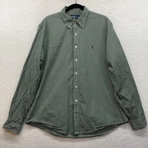 Camisa Ralph Lauren Para Hombre 17.5 36/37 Rayas Verdes De Colección Abotonada Ajuste Personalizado - Imagen 1 de 10