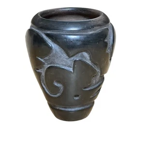 Rose Cata Gonzales Santa Clara Pueblo Blackware Keramik geschnitzt Avanyu Schlange 6 Zoll - Bild 1 von 14