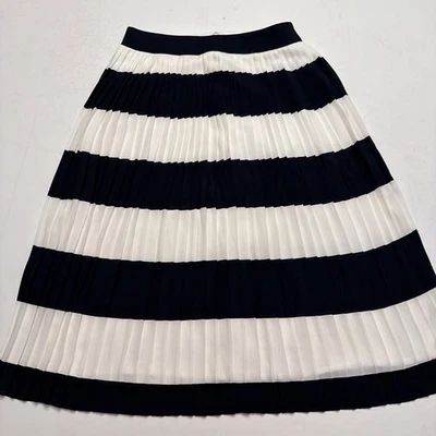 J CREW Dark Navy Blue White Stripe Pleated Midi Skirt Classic Preppy SIZE 8 NWT - Image 1 of 4