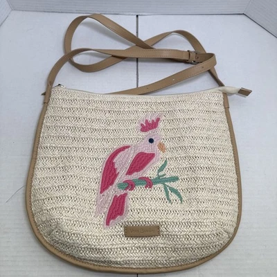 Cartera Bandolera Vera Bradley Ligera Natural Paja Rosa Loro Bordado Tropical Foto 1 de 4