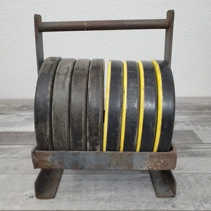Set vintage di (8) n.4 dischi Dimco Freeglide shuffleboard con disco gabbia di trasporto - Foto 1 di 9