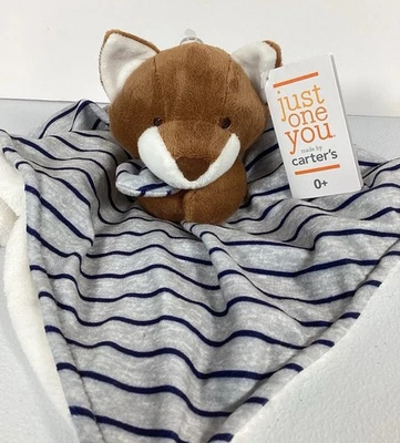 Carters Just One You Baby Lovey Marrón Zorro Gris Azul Rayas Seguridad 13” con Etiqueta Foto 1 de 4